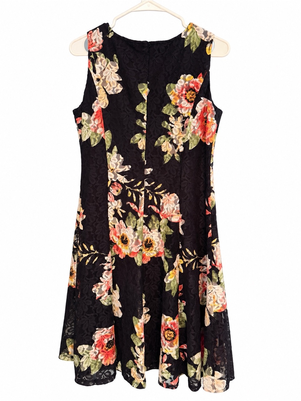 Nina Leonard Black Floral Lace Fit & Flare Midi Dress Size - Picture 4 of 7